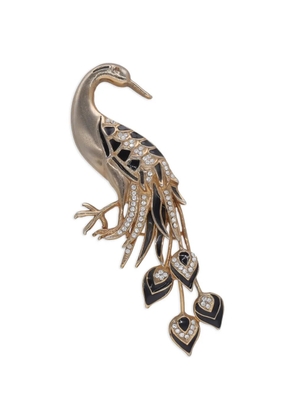 Vintage crystal-embellished peacock brooch - Gold