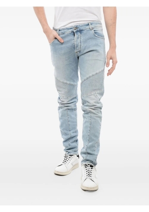 Balmain light-wash tapered biker jeans - Blue