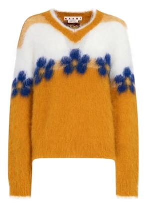 Marni floral-motif brushed-effect jumper - White