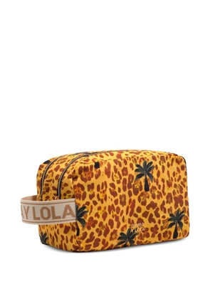 Bimba y Lola large leopard-print palm-motif make-up bag - Yellow