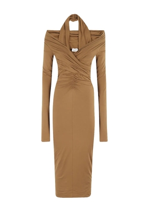 THE ANDAMANE halter-neck draped dress - Brown