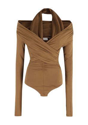 THE ANDAMANE Yvonne draped long-sleeve bodysuit - Brown