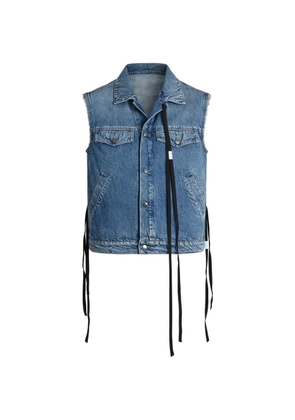 Ann Demeulemeester tie-strap frayed denim jacket - Blue