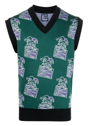 RASSVET clown-intarsia knitted vest - Green