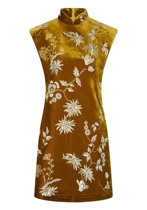 Shanghai Tang beaded velvet qipao dress - Brown