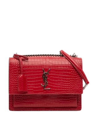 Saint Laurent Pre-Owned 2018 Medium Croc Embossed Leather Monogram Sunset crossbody bag - Red