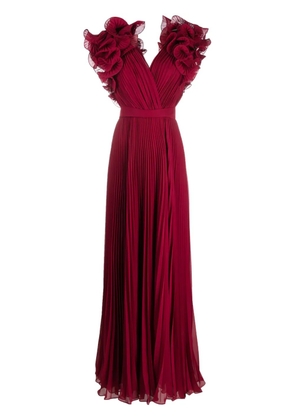 Elie Saab plissé-effect silk maxi dress - Red