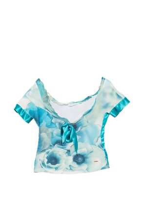 Roberto Cavalli Vintage 2000s floral-print bow-detail blouse - Neutrals