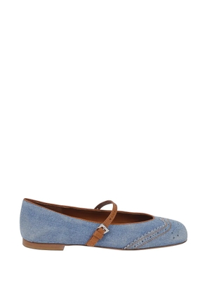 Ermanno Scervino brogue-detail buckle-strap ballet flats - Blue