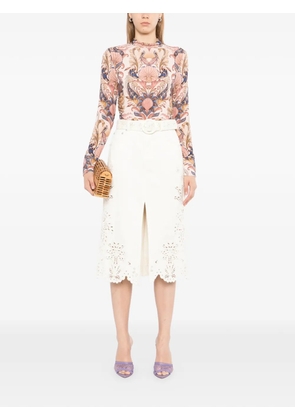 FARM Rio laser-cut scallop straight skirt - Neutrals