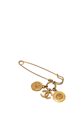 CHANEL Pre-Owned 1950-1970 CC Gold Plated Medallion and Charms Safety Pin Brooch costume brooch