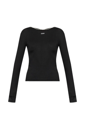 Off-White faux-pearl embellished ribbed top - Black