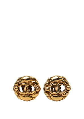 CHANEL Pre-Owned 1980-1990 CC Gold Plated Round Hollow Clip On Earrings costume earrings