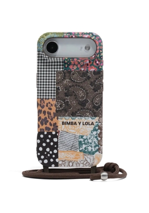 Bimba y Lola patchwork-print cord-strap phone case - Brown