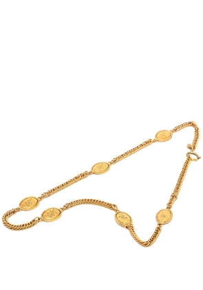 CHANEL Pre-Owned 1980-1990 CC Gold Plated Crown Medallion Station Necklace costume necklace