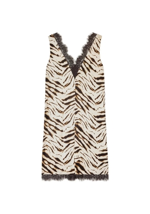 GANNI zebra-print lace-trim MIDI dress - Neutrals