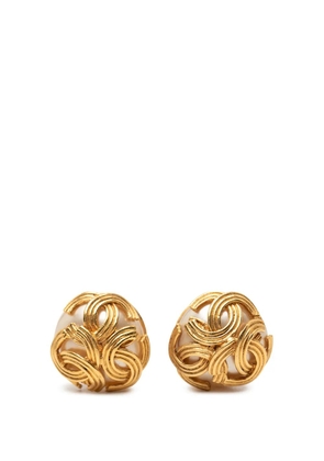 CHANEL Pre-Owned 1994 Gold Plated Triple CC Faux Pearl Clip On Earrings costume earrings