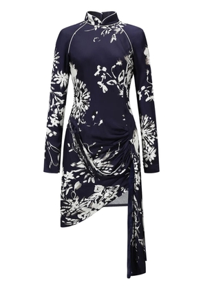 Shanghai Tang mock neck floral minidress - Blue