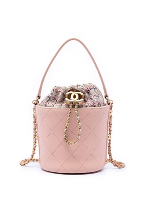 CHANEL Pre-Owned 2019 Small CC Calfskin and Tweed Drawstring Bucket Bag satchel - Pink