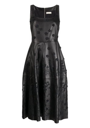 Elie Saab floral-appliqué leather midi dress - Black