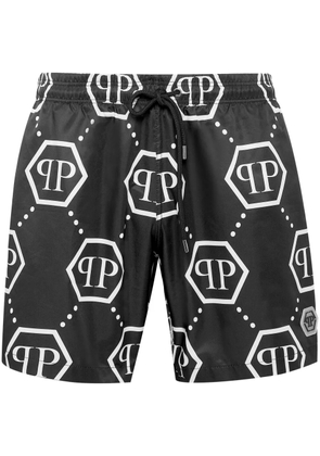 Philipp Plein monogram pattern swim shorts - Black