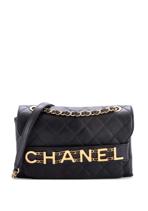 CHANEL Pre-Owned Logo Enchained Flap Bag Quilted Calfskin Medium shoulder bag - Black