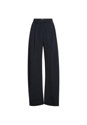 Brunello Cucinelli virgin wool crêpe chevron tailored barrel trousers with monili - Blue