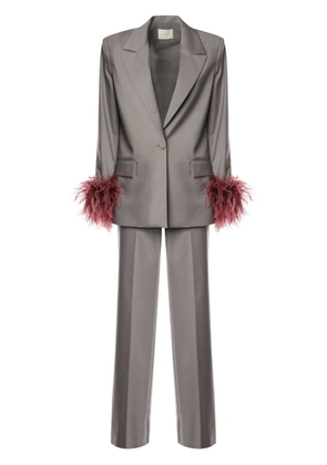THE ARCHIVIA Ares feather-trim single-breasted suit - Grey