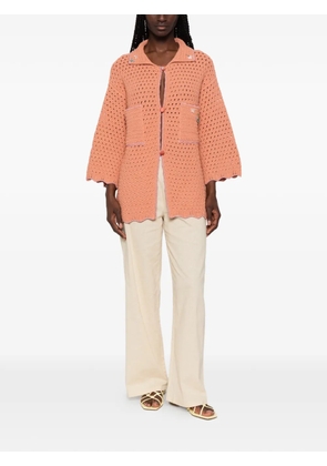 Forte Forte crochet-knit floral-embellished cardigan - Orange