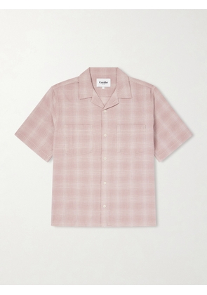 Corridor - Convertible-Collar Checked Cotton and Linen-Blend Shirt - Men - Pink - S