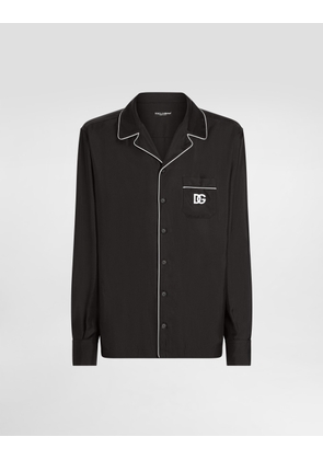 Dolce & Gabbana Silk Shirt With Dg Logo-embroidered Patch - Man Shirts Black 41