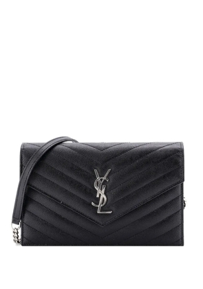 Saint Laurent Pre-Owned Classic Monogram Wallet on Chain Matelasse Chevron Leather Small crossbody bag - Black