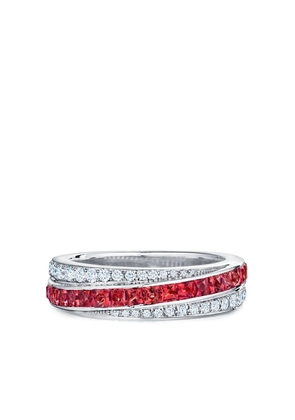 KWIAT 18kt white gold diamond ruby Splendor stripe partway band ring - Silver