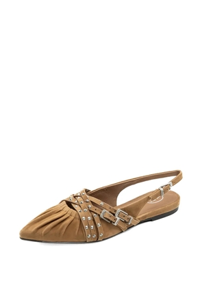 Ash Bianca stud-embellished ruched flat pumps - Neutrals