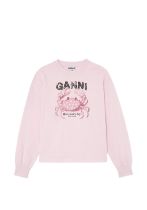 GANNI crab-print long-sleeve T-shirt - Pink