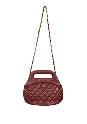 CHANEL Pre-Owned 1989-1991 CC Quilted Lambskin Top Handle Round Frame Bag satchel - Red