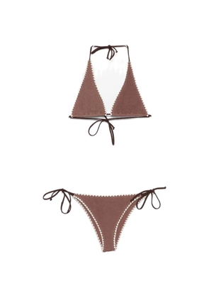 MC2 Saint Barth Marielle WS crochet-trim smocked bikini - Brown