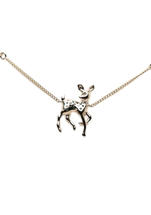 CHANEL Pre-Owned 2026 CC Gold Plated Faux Pearl and Strass Deer Pendant Necklace costume necklace