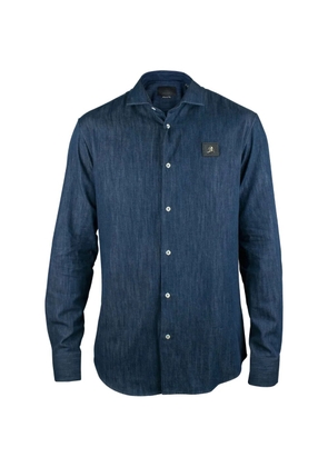 Philipp Plein logo-patch denim shirt - Blue