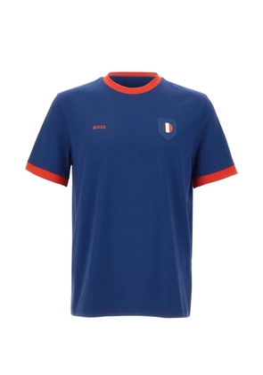 BOSS logo-patch contrast-trim T-shirt - Blue