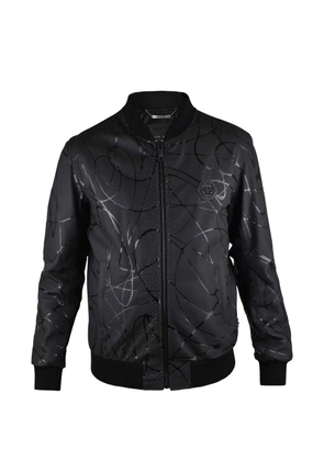 Philipp Plein python-effect leather bomber jacket - Black