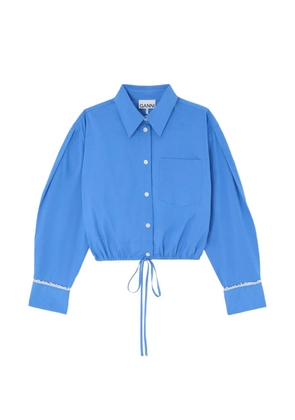 GANNI lace-trim drawstring-hem shirt - Blue