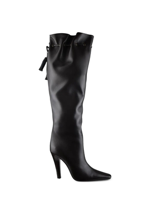 Saint Laurent gathered pointed knee-high boots - Black