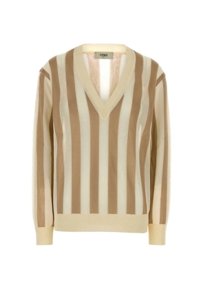 FENDI striped V-neck sweater - Neutrals