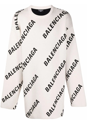 Balenciaga Allover Logo crew-neck jumper - Neutrals