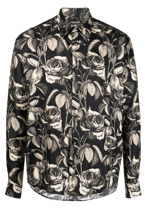 Roberto Cavalli rose-print silk shirt - Black