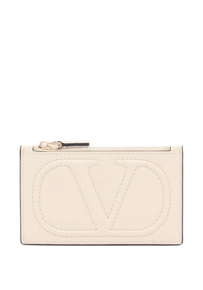 Valentino Garavani VLogo Walk zipper card holder in calfskin - Neutrals