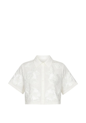 Simkhai floral-appliqué cropped shirt - White