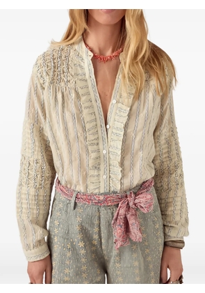 MAISON HOTEL ruffled striped shirt - Neutrals