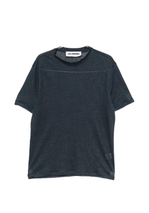 Les Hommes Urban logo-plaque linen T-shirt - Blue